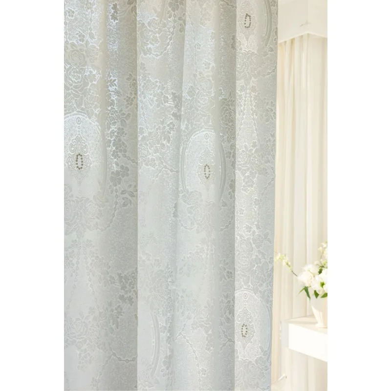 French Luxury High-end Cream Style Embossed Pearl European Floral Gauze Living Room Bedroom Balcony Curtains