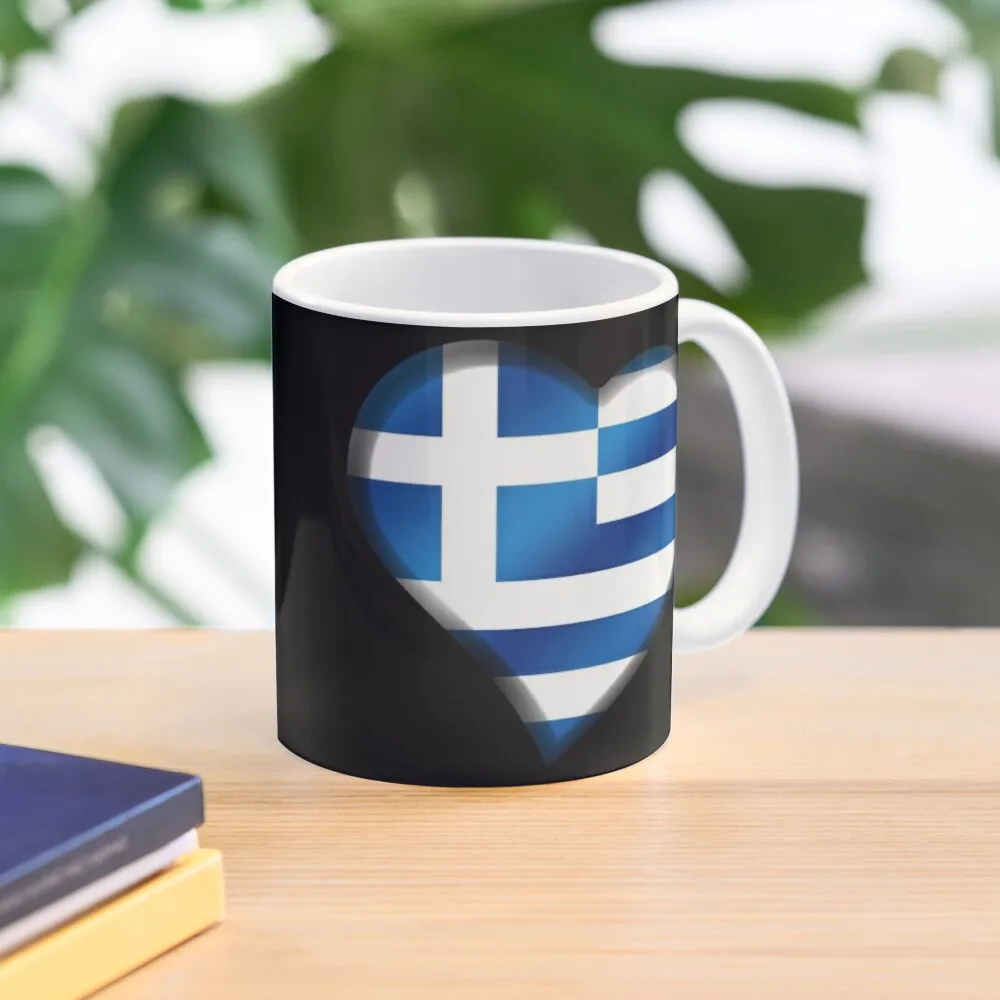 Greek Flag Greece Heart Classic  Mug Simple Photo Gifts Design Handle Round Printed Tea Coffee Image Cup Picture Drinkware