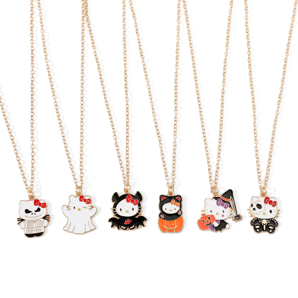 

Sanrio Hello Kitty Bat Enamel Charm Cute Halloween Cartoon Animal Pendant Handmade Necklace Fashion Accessory