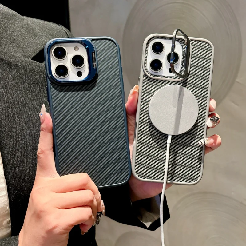 

Carbon fiber photo frame stand magnetic phone case for iphone 16/15/14/13/12pro Premium Protective Case