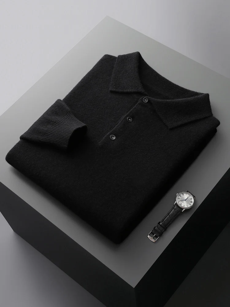 Mode Herbst Winter Neue Kaschmir Pullover männer 100% Merino Wolle Pullover Beiläufige Lose POLO Gestrickte Unten Hemd Jacke Hemd