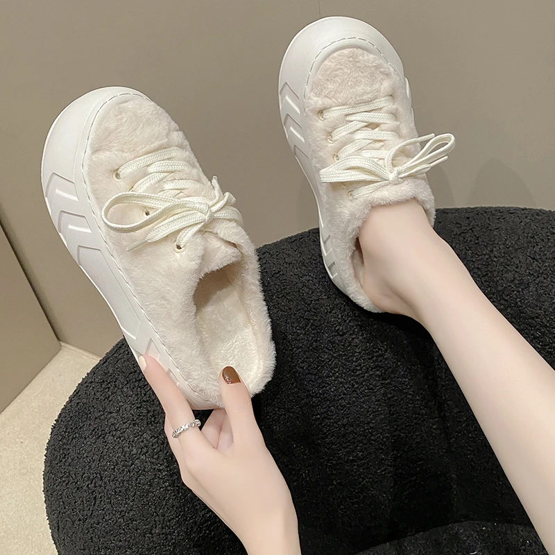 Thick Bottom Plush Slippers Warm  Cute Winter Outdoor Wear Women's Slip on Bean Bean Shoes Autumn Winter Cotton