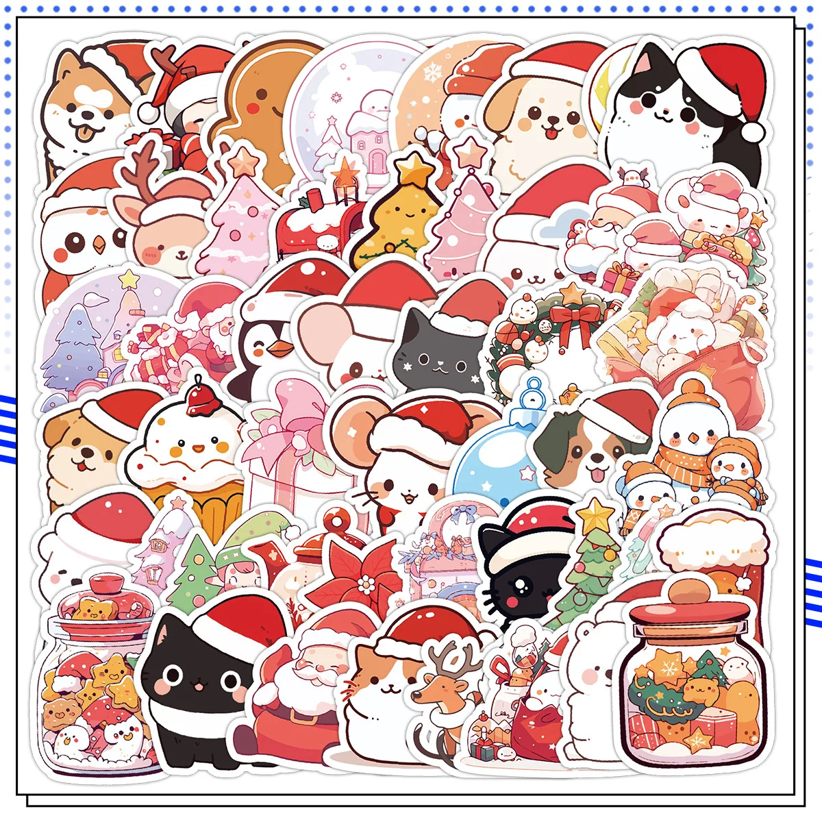 

10/30/50PCS New Stylish Cute Kitten Christmas Art Graffiti Decals for Water Bottle Phone Laptop Journal Stationery Luggage