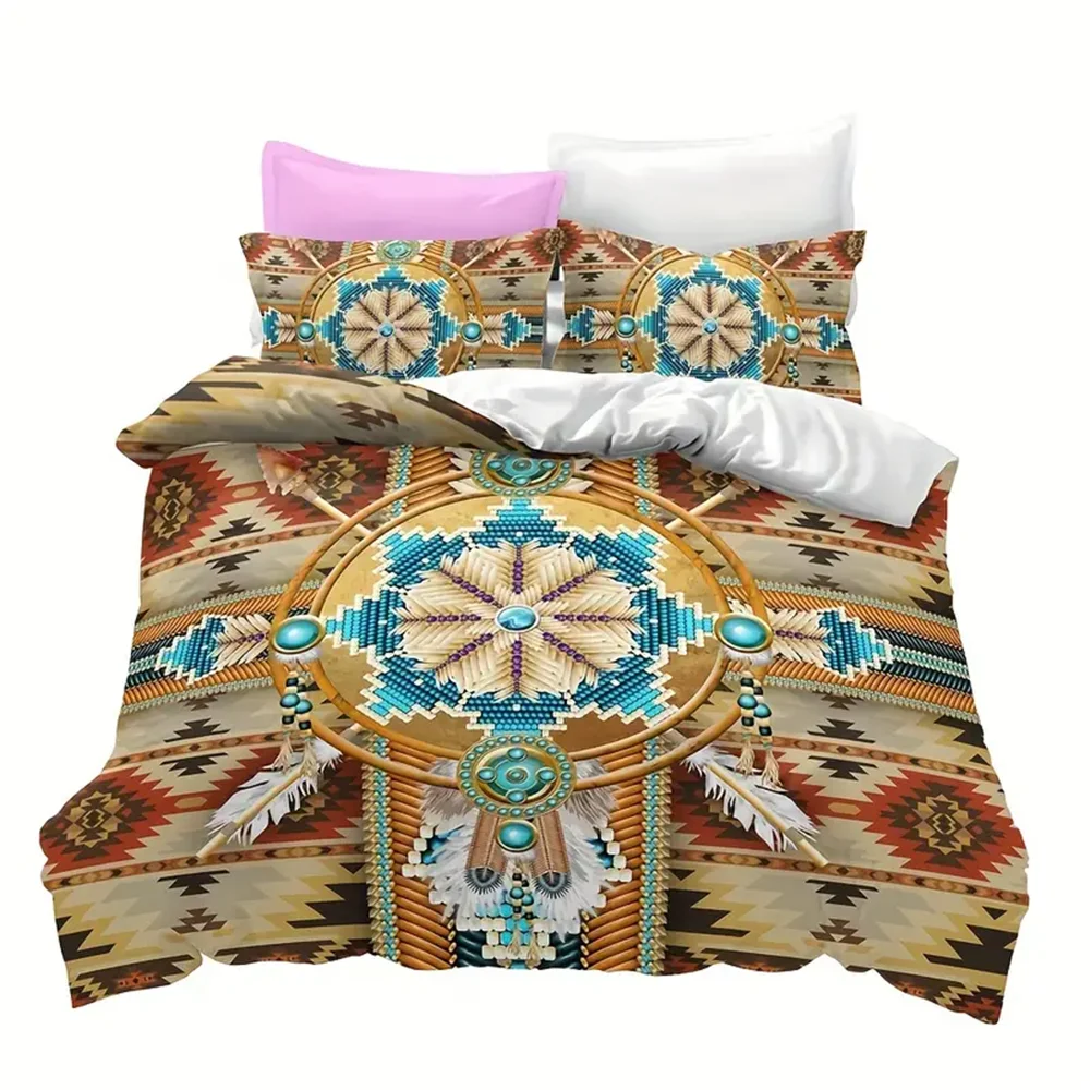 Imagem -04 - Conjunto de Roupa de Cama Boho Vintage para Crianças Capa de Edredão Geométrica Abstrata Rainha e Rei Tamanho Completo 200x200 240x220 Peças