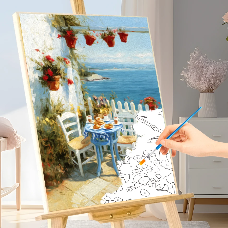 

GATYZTORY Painting By Numbers Frame Drawing On Canvas Balcony window sill landscape Paint Pictures By Numbers Crafts Room Decor