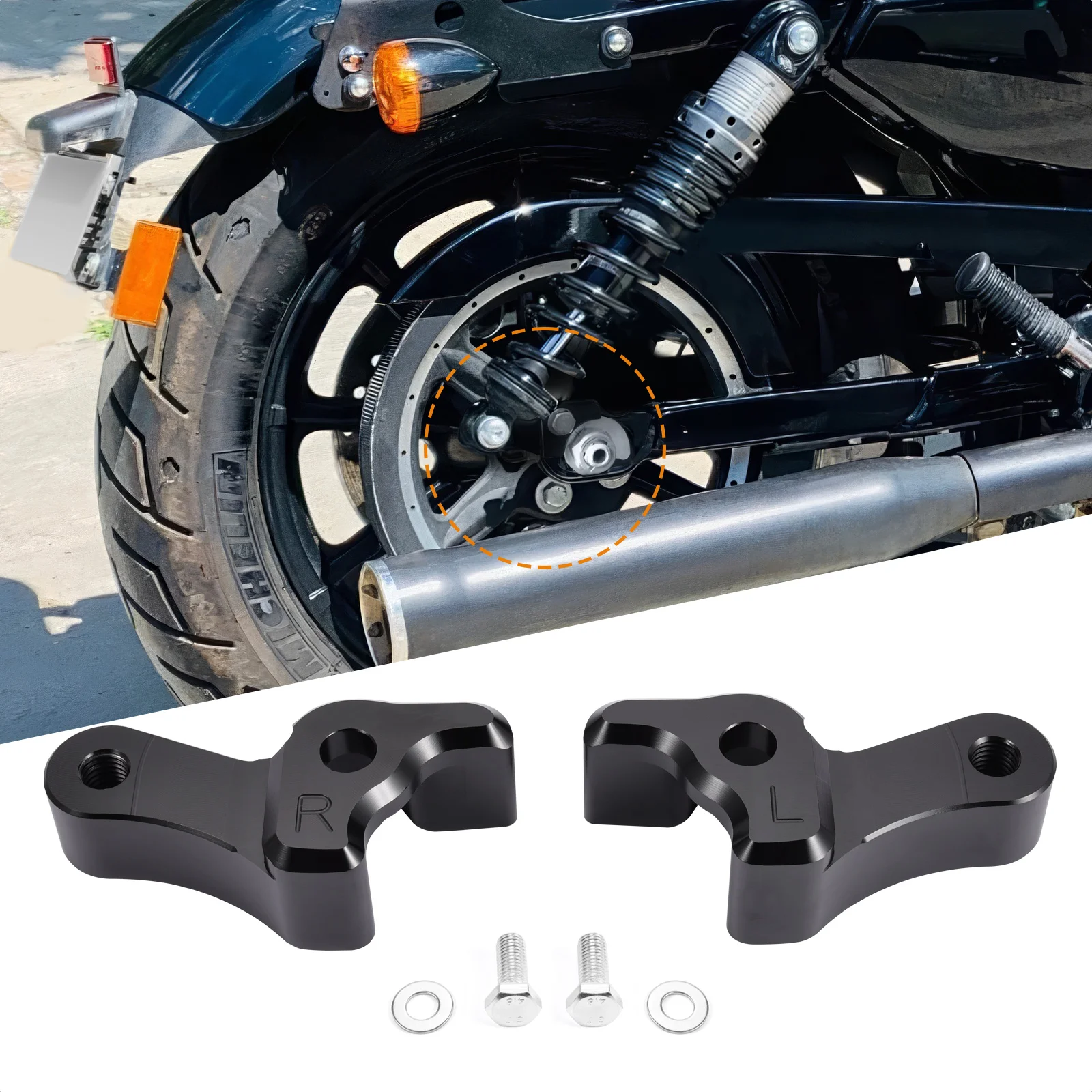 Black 1 Inch Lowering Blocks Kit for Harley Touring Road Glide Street Glide Road King Electra Glide FLHXS FLHRXS 2009+ 2014-2025