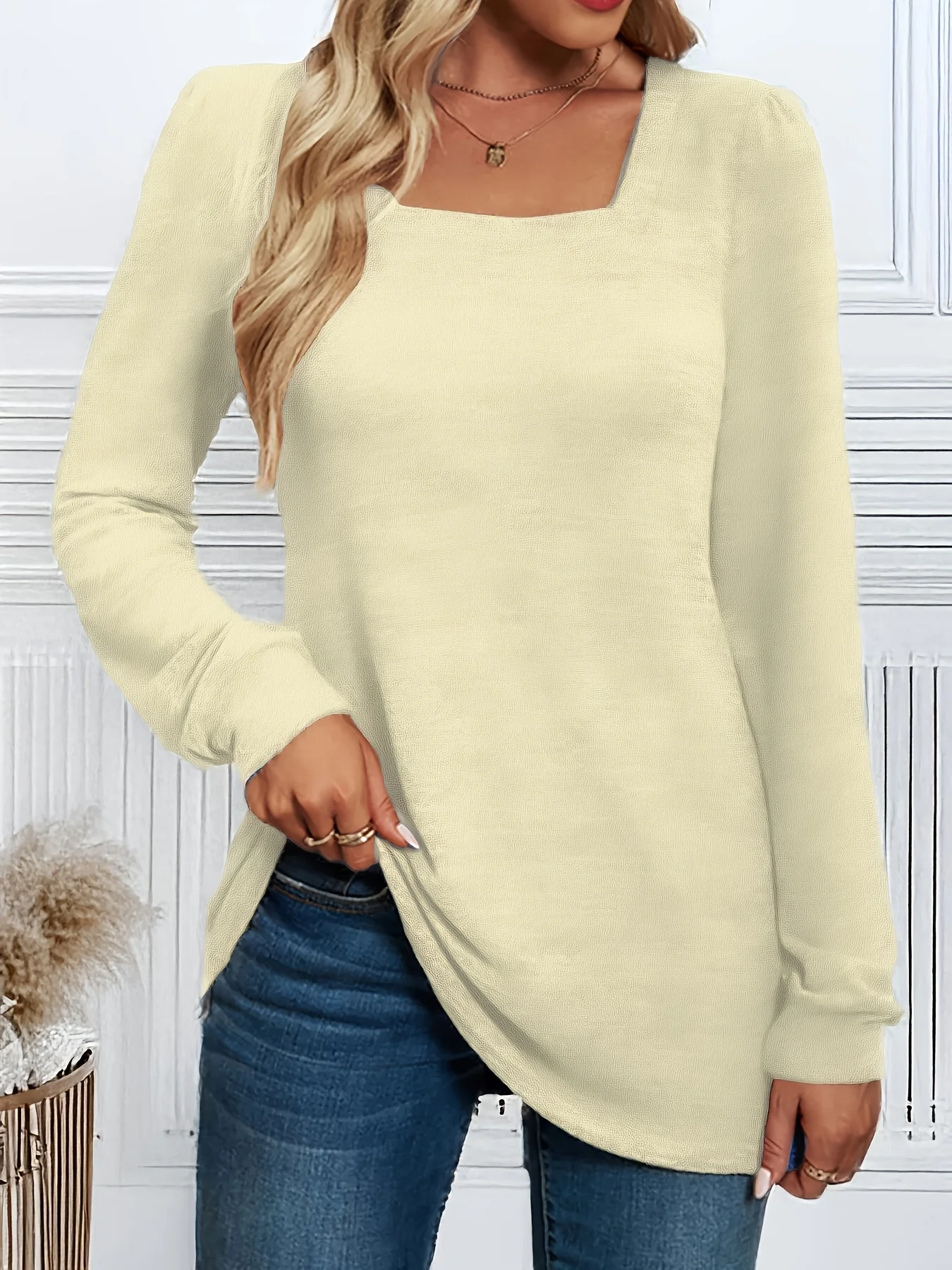 Stilvolles Plus-Size-Oberteil für Damen mit eckigem Ausschnitt und langen Ärmeln für mühelose Eleganz – Detail 13