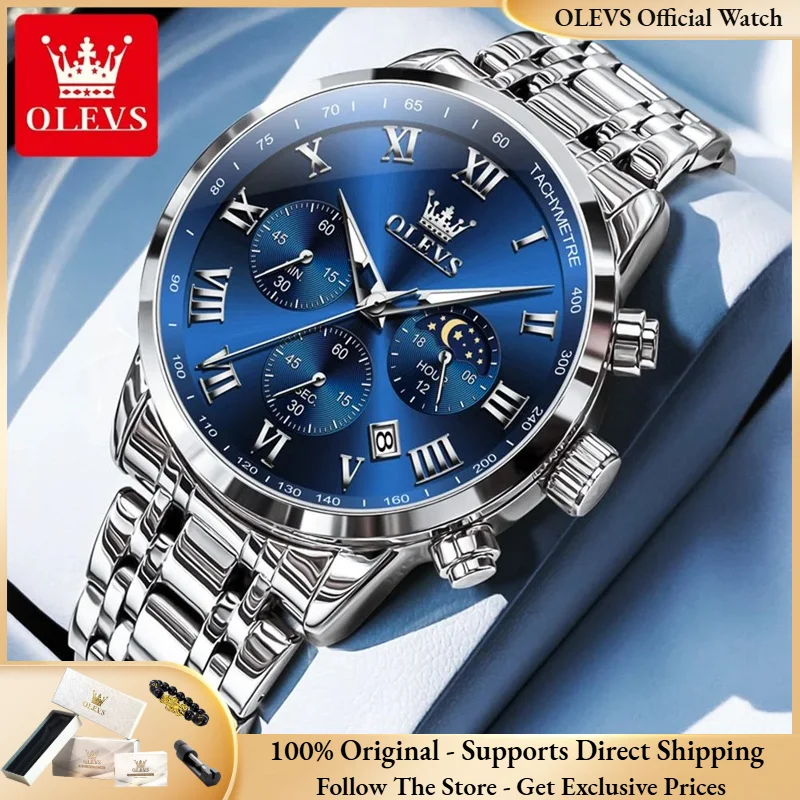 

Мужские часы OLEVS 5529, оригинальные кварцевые часы, деловые, с календарем, фазами луны, хронографом, водонепроницаемые, светящиеся, роскошные.