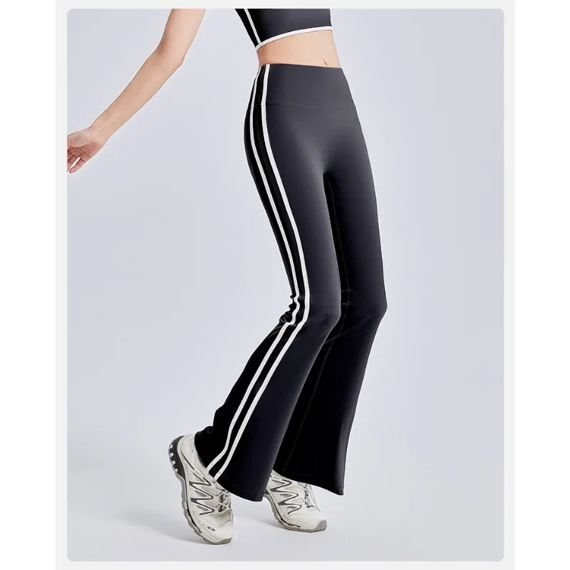 Striped Seamless Leggings Women Gym Bell-bottoms High Waist Elastic Fashion Hip Liftting Leggings Sports Casual Yoga Slim Tights