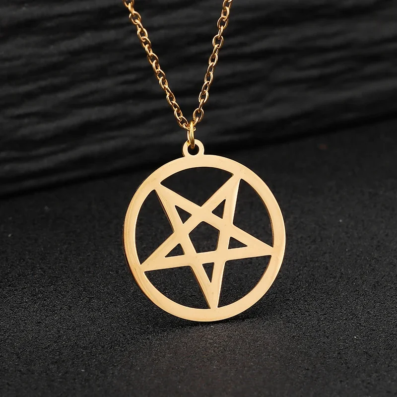 Stainless Steel Necklace Satanic Devil's Trap Pentagram Pentacle Retro Antique Pendant Necklaces Stainless Steel Jewelry Gift