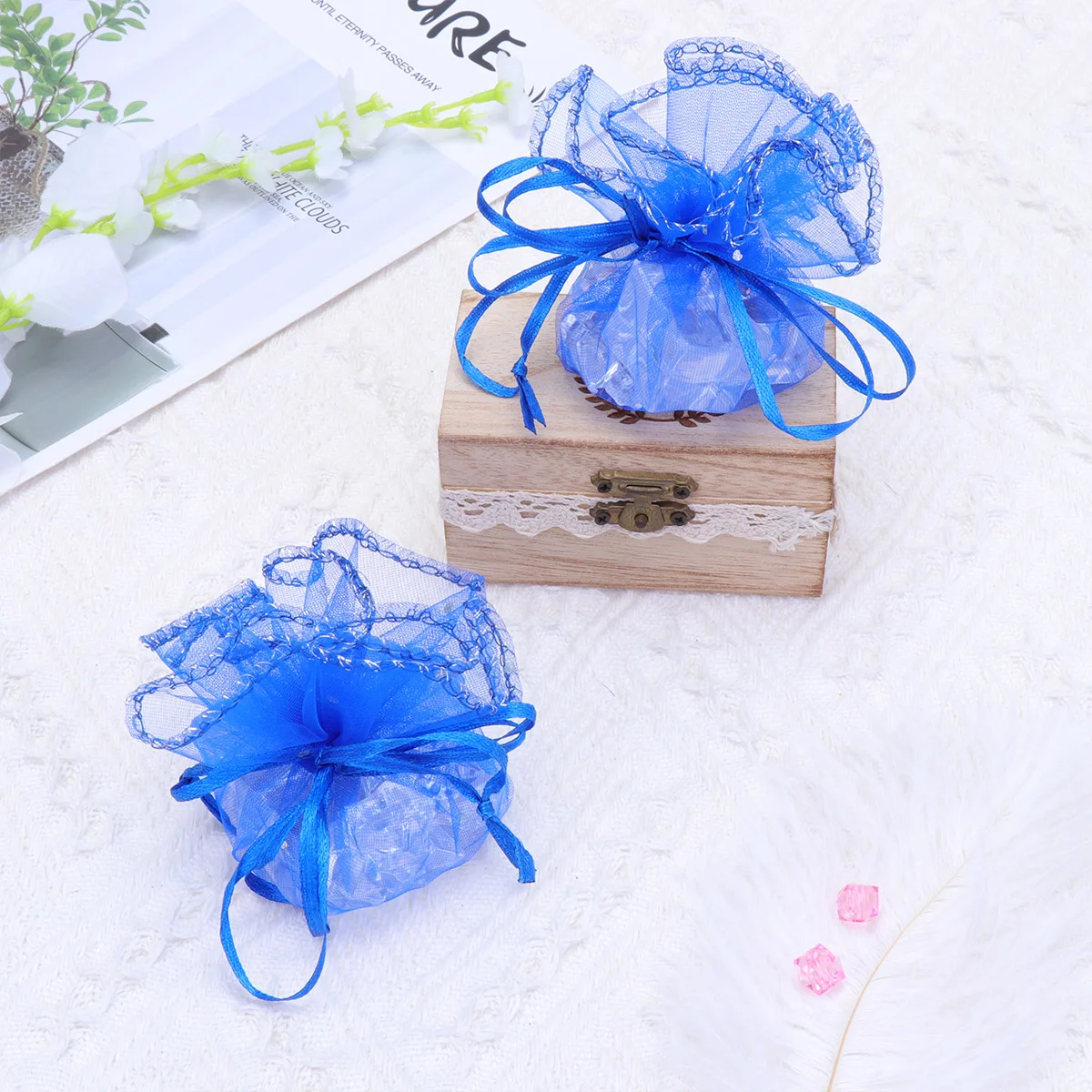 

100 Pcs Sequin Disc Yarn Bag Candy Bags Drawstring Pouch Rounded Wedding Blue Sequins