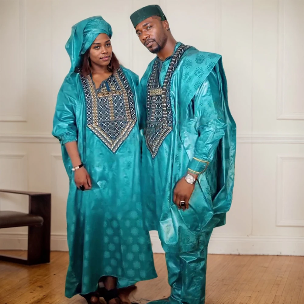 

H&D South African Traditional Wear Formal Attire Bazin Riche Dashiki Green Shirt Pants Robe Suit Agbada Ramadan Lovers' clothes