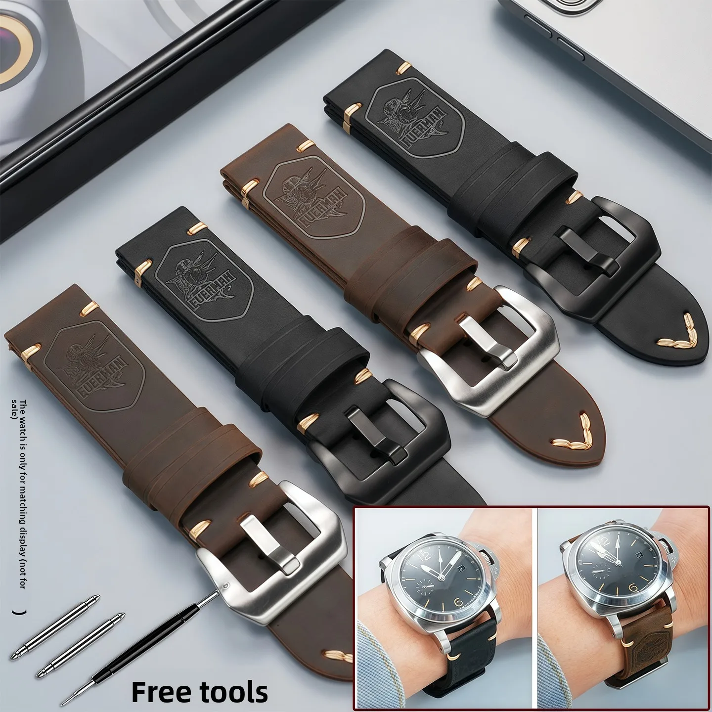 Ремешок для часов из воловьей кожи 22 мм 24 мм для Panerai Breitling Tudor, мягкий кожаный ремешок в стиле ретро, мужской сменный браслет, аксессуары для браслета