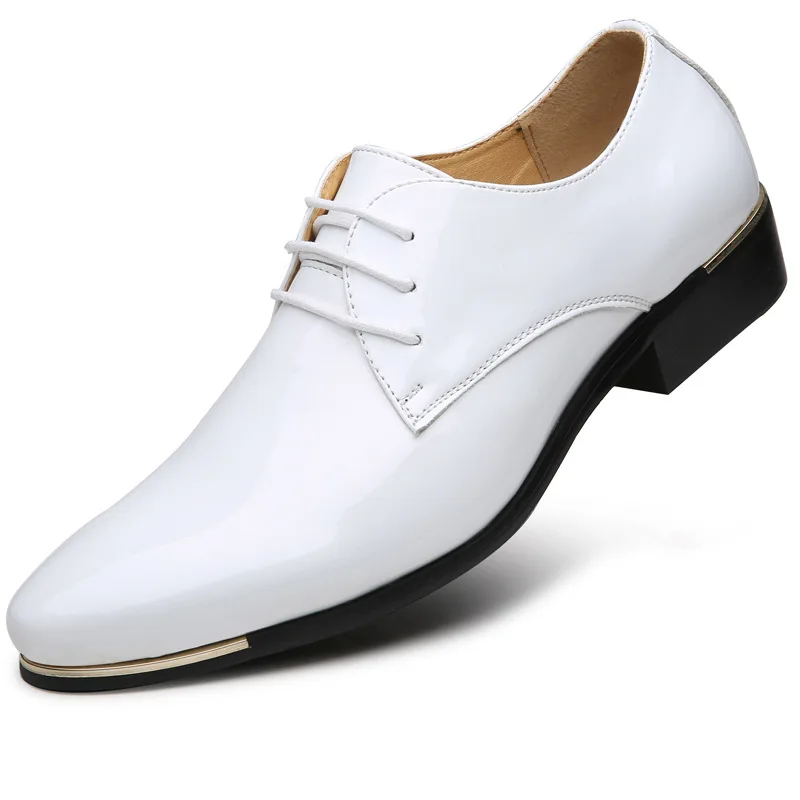 

New Men Patent Leather Shoes British Style Men's Dress Shoes Lace Up Pointed Toe Wedding Business Party Social Shoe Male
