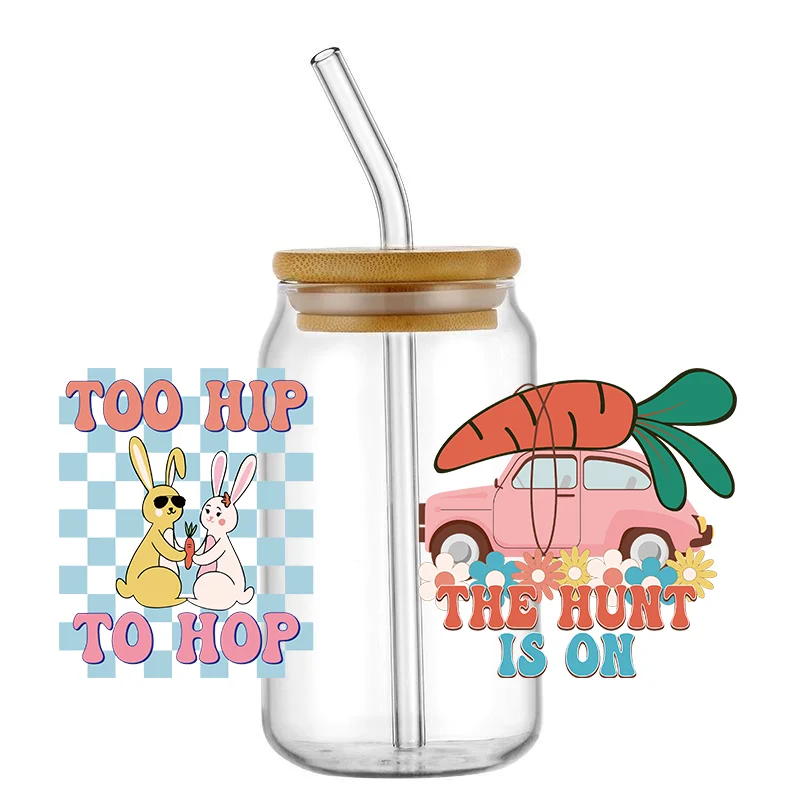 

New Easter Sunday design Stickers Waterproof UV DTF Cup Mug leopard Wraps DIY 3D Wrap Decal For 16oz Libbey Glass Sticker