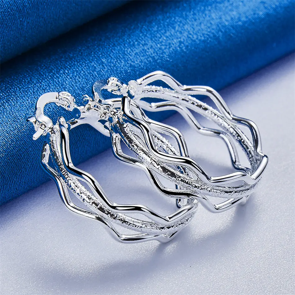 1 Pair 925 Sterling Silver 27mm Multi-Tiered Round Delicate Hoop Earrings for Women Party Gift Accessories Fashion Jewelry