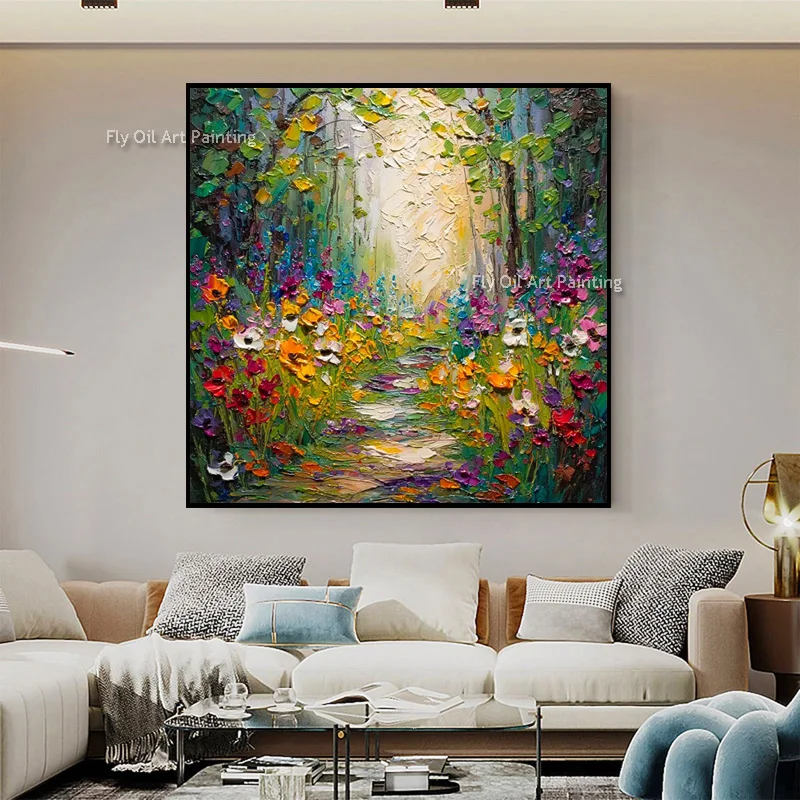Handmade Canvas Wall Art Modern Floral Textured Oil Painting Colorful Wildflower Landscape Large Wall Decor For Home Decoration