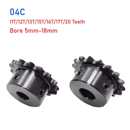 1 piñón industrial 04C 45 #   Acero 11T/12T/13T/15T/16T/17T/20 Dientes Diámetro 5-18mm ​ Piñón de transmisión de cadena de motor de paso de 6,35 mm