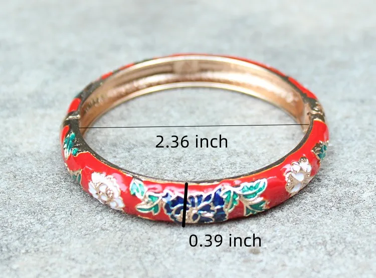 Peony Flower Vintage Chinese Filigree Bracelets Traditional Cloisonne Enamel Ethnic Spring Hinged Cuff Bangles For Women