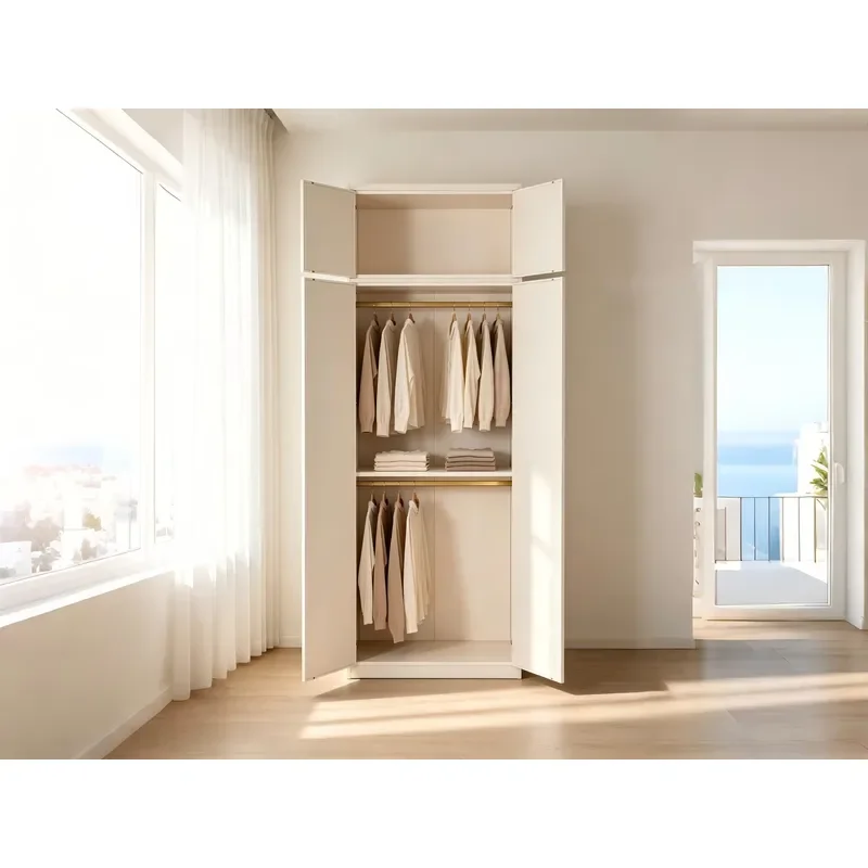 4 Doors Modern Durable Steel Wardrobe with Detachable Design for Bedroom Storage Hanging Clothes Cabinet