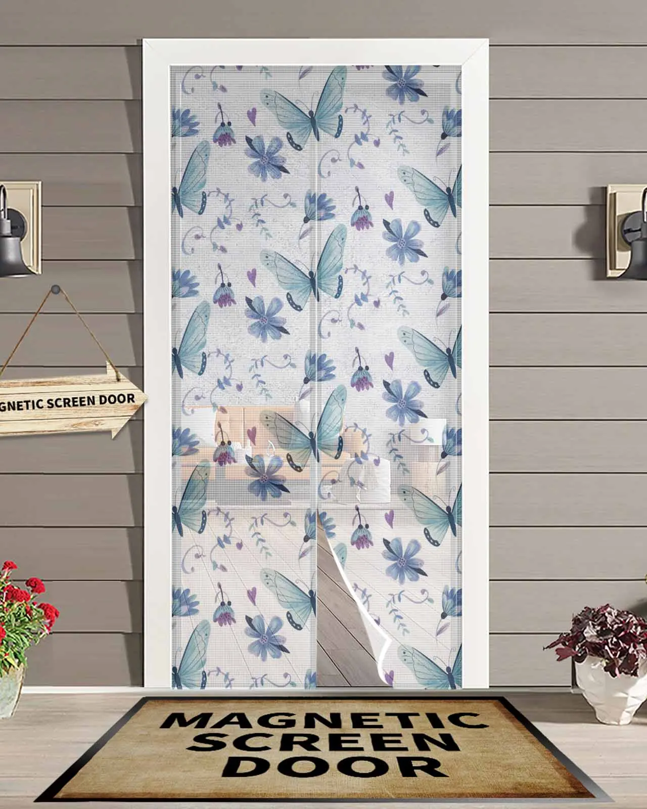 

Spring Blue Purple Butterfly Flower Magnetic Door Curtain Living Room Bedroom Home Anti-mosquito Screen Door Curtain