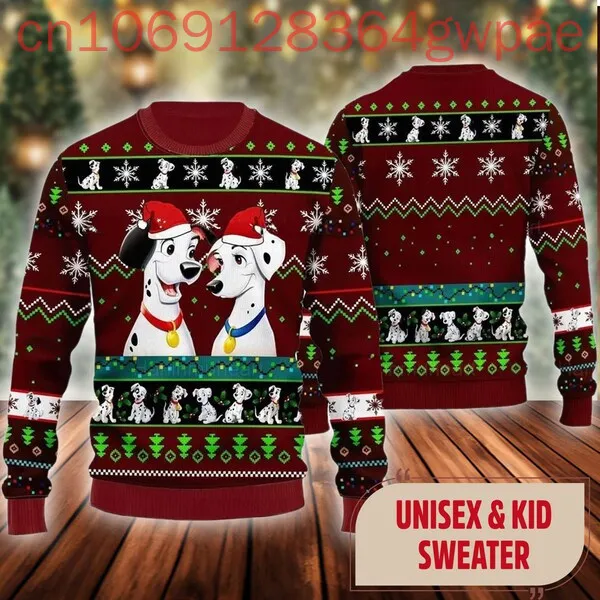 Disney 101 Dalmatians Ugly Christmas Sweater Dalmatians Men and Women Sweater Cute Dog Movie Xmas Party Gift Magic Kingdom