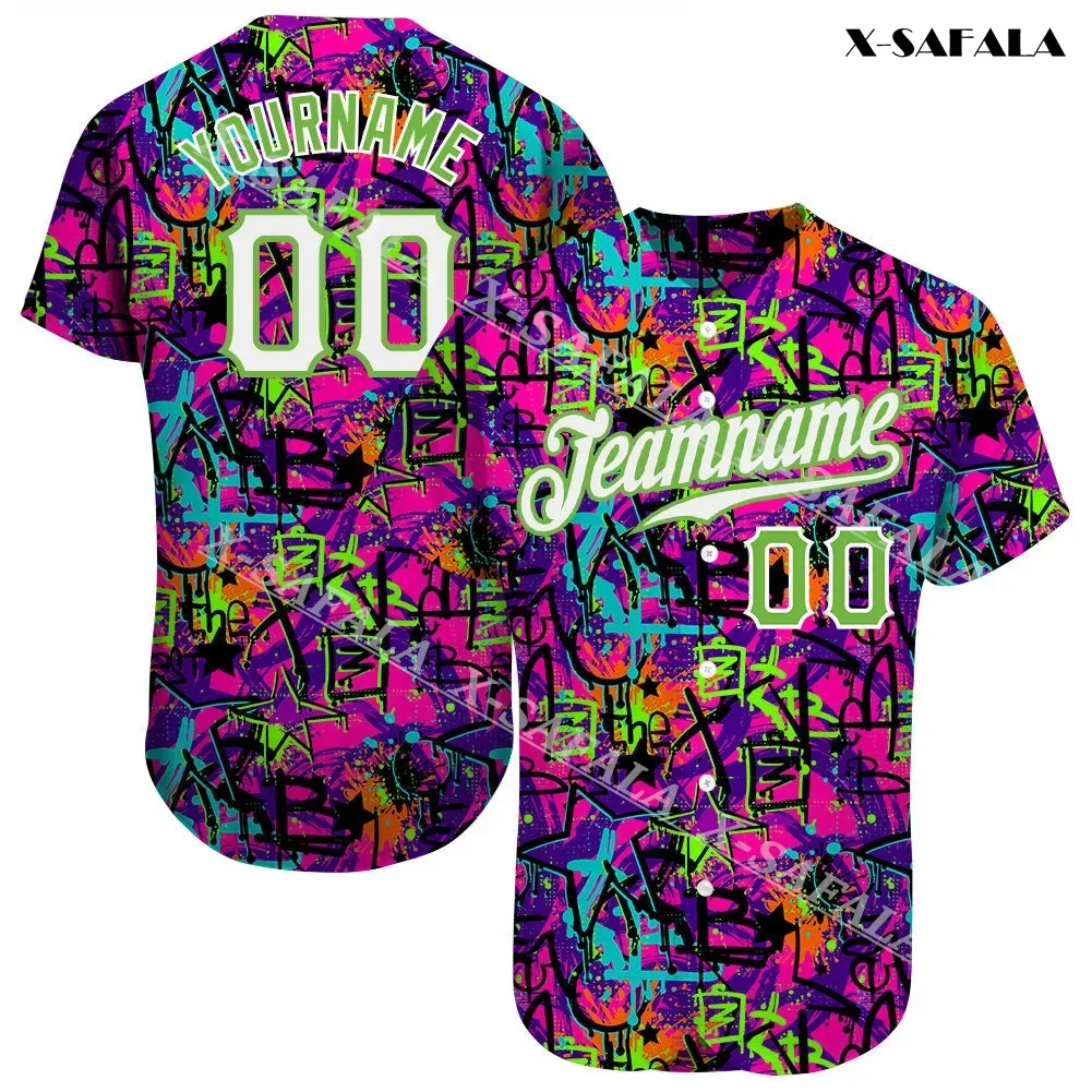 Custom Number Graffiti Trippy Yellow 3D Print Mesh Fiber Baseball Jersey Shirt Top Tee Men Streetwear Short Sleeve V-Neck Sport