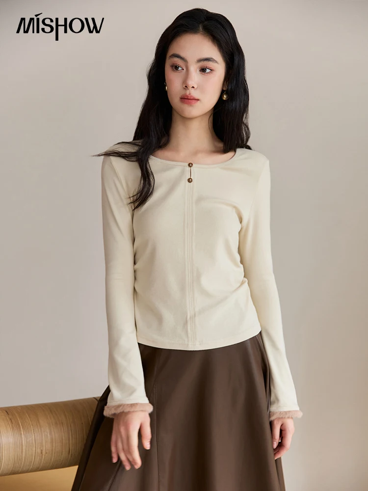 

Женские свитера MISHOW, осень-зима 2021, абрикосовые вязаные пуловеры с начесом, плиссированный дизайн, повседневный свободный топ MXE48Z2517