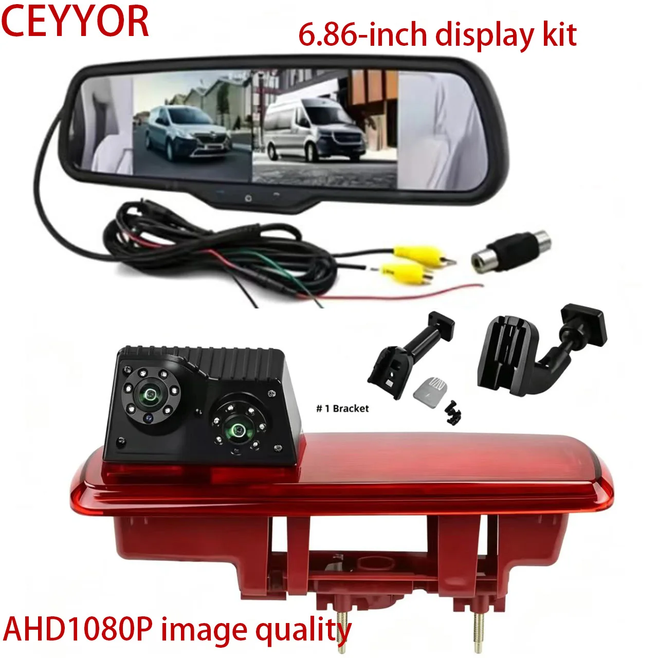 AHD1080P Brake Light Reversing Camera with Dual Split Screen Monitor for Renault Trafic,Vauxhall Vivaro,Nissan NV300 Van 2014+