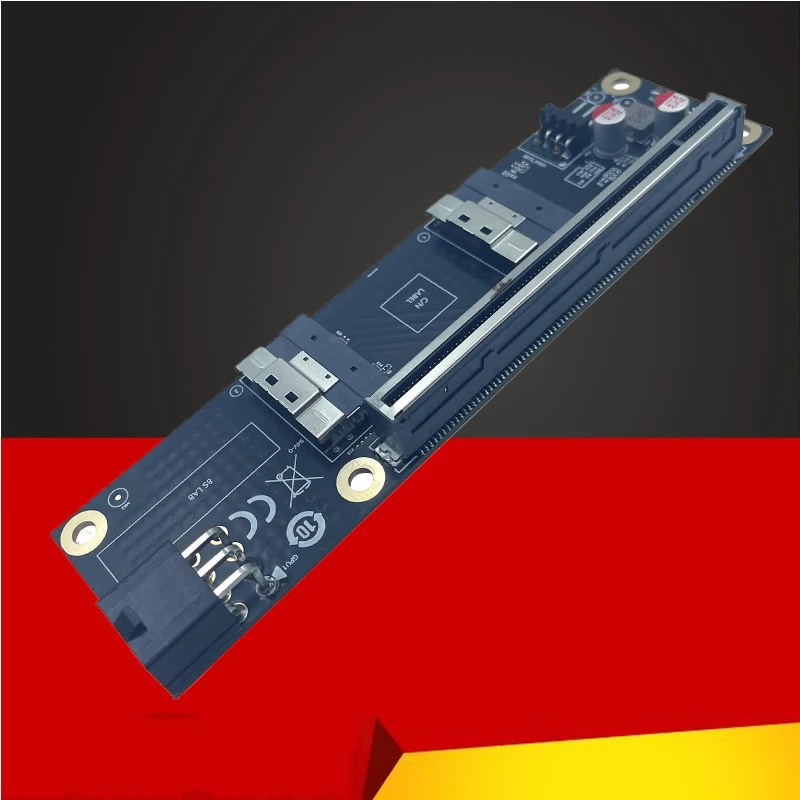 NOWA 2-portowa karta adaptera SlimSAS 8i x2 do PCIe5.0 x16 SFF8654 Riser Card GEN5 do karty graficznej sieciowej GPU 6Pin Power — zdjęcie produktu 7
