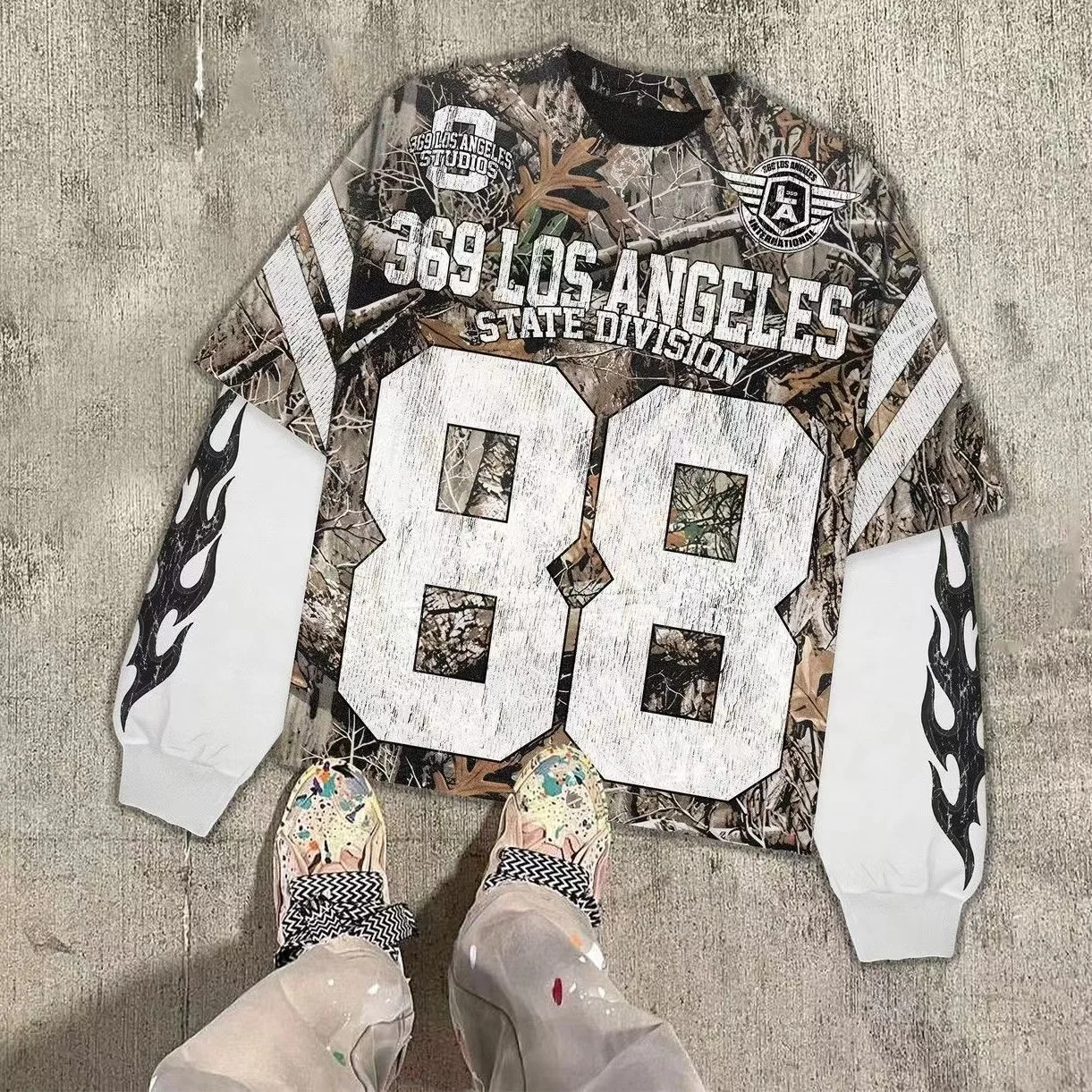 Y2K Women T Shirt Sports Shirt Male Gothic Oversize Camouflage Leaf pattern Long Sleeves T Shirt Hip Hop Sweatshirt Streetwear