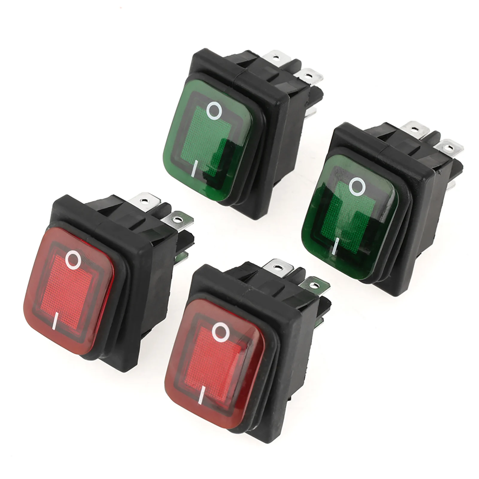set Black Waterproof 4 Pin 2 Position On OFF Red Green Lamp Rocker  Indicator Light  Waterproof Rocker