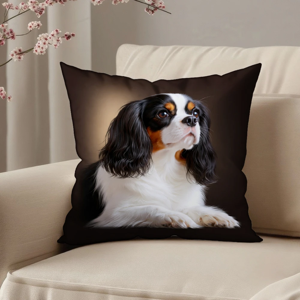 Cavalier King Charles Spaniel Pillow Cover Black Dog Print Decorative Cushion For Living Room Bedroom Home Decor