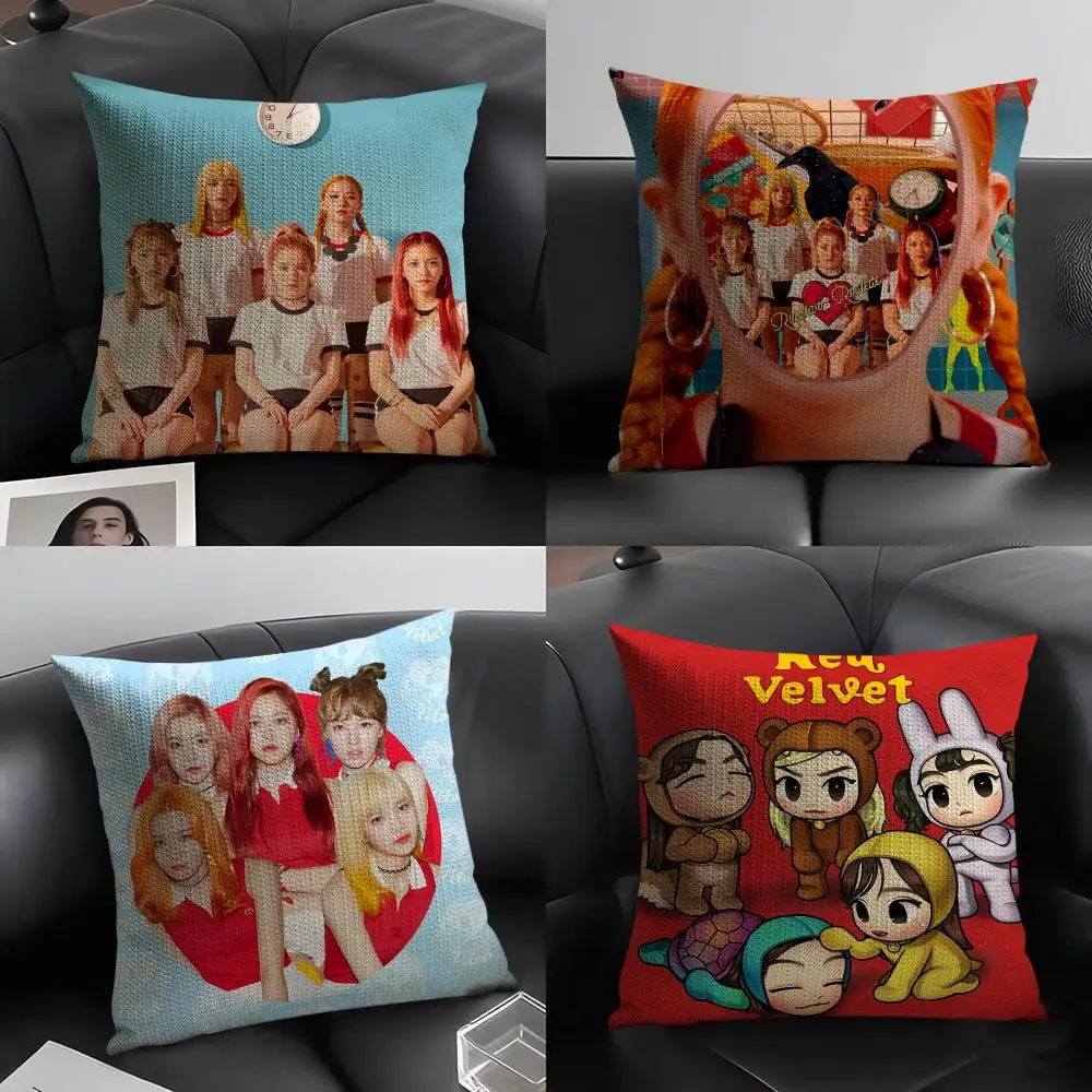 

K-pop R-Red Velvet Pillow Case Natural Linen Organic Fabric Double-Sided Printing Breathable Perfect Gift for Decor