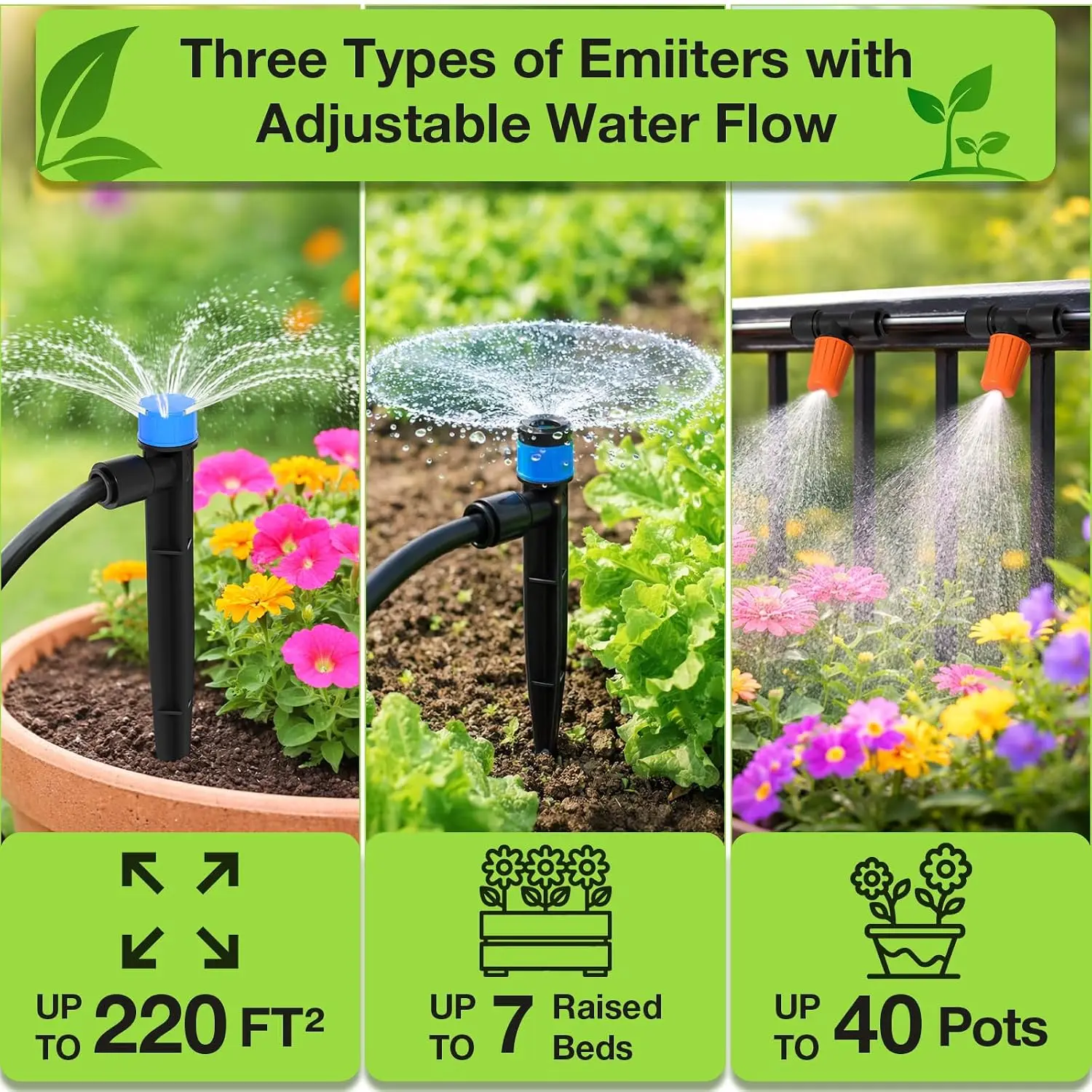 250FT Drip Irrigation System Kit, Quick-Connect Garden Misting Watering System with 1/2