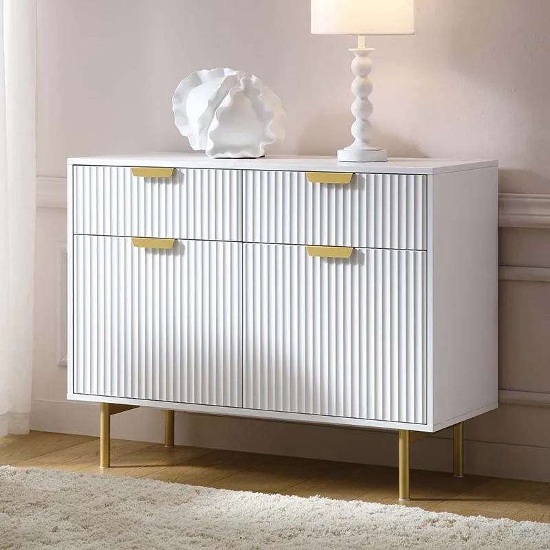 xx- Modern Wooden Fluted Living Room Sideboard Gold Handle Leg Panel Design Eco-Friendly Large Capacity Flat Home Furniture^