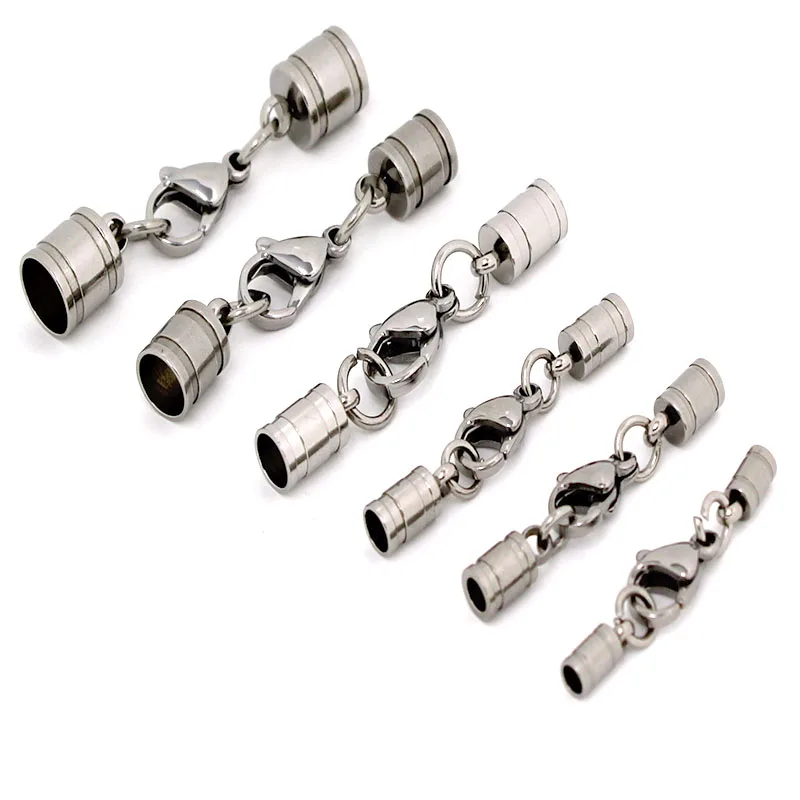 5 Sets Stainless Steel Lobster Clasps Hooks Leather Cord End Caps Crimps End Tip Connectors for Bracelet Necklace Jewelry Making view 2