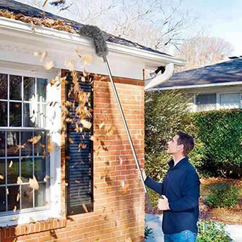2Pcs Gutter Cleaning Brush Roofing Tool with Telescopic Extendable Pole 8.2Ft Guard Cleaner Tool Easy Remove Leave, Grey-AT35