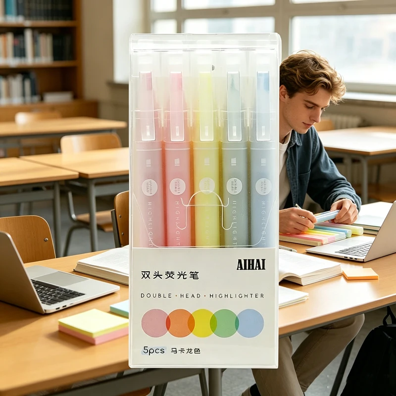 5-25Pcs Dual Tip Window Highlighter Pens, Pastel Double Head Markers with Visible Ink Window for School Stationery Supplies
