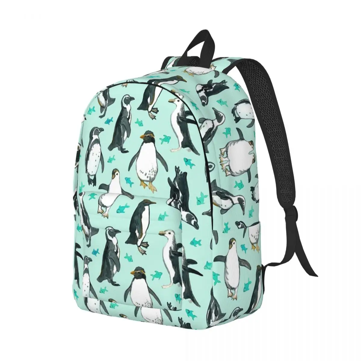 Lots Of Little Penguins On Mint Backpack Daypack Large Capacity Children BookBag School Bag Shoulder Bags for Men Women