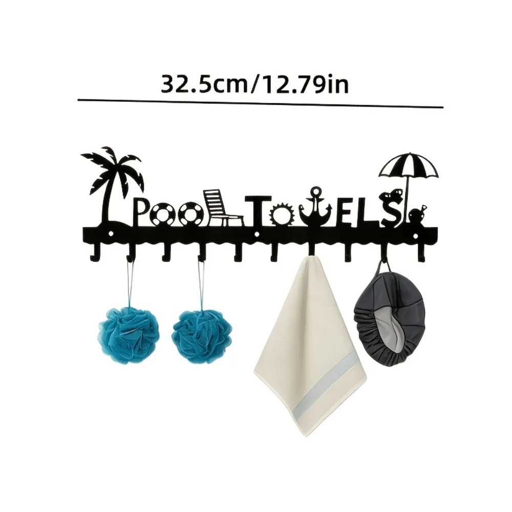 Wrought Iron Wall-Mounted Hook Rack for Poolside (Towels, Swimwear, Swim Caps) – 10-Hook Outdoor Patio Organizer – Ideal for Villa Poolside Decor & Seaside Vacation Style view 3