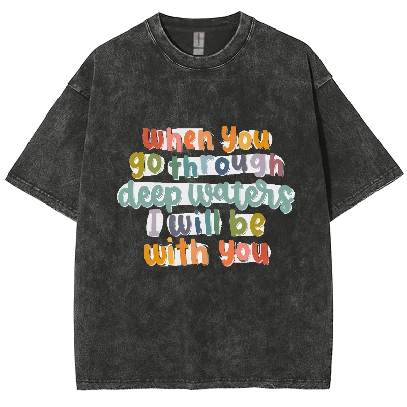 I Will Be With You Y2K Washed Short Sleeves T-Shirt, Creative Casual Unisex Oversized Vintage Streetwear New Fashion Plus-Size