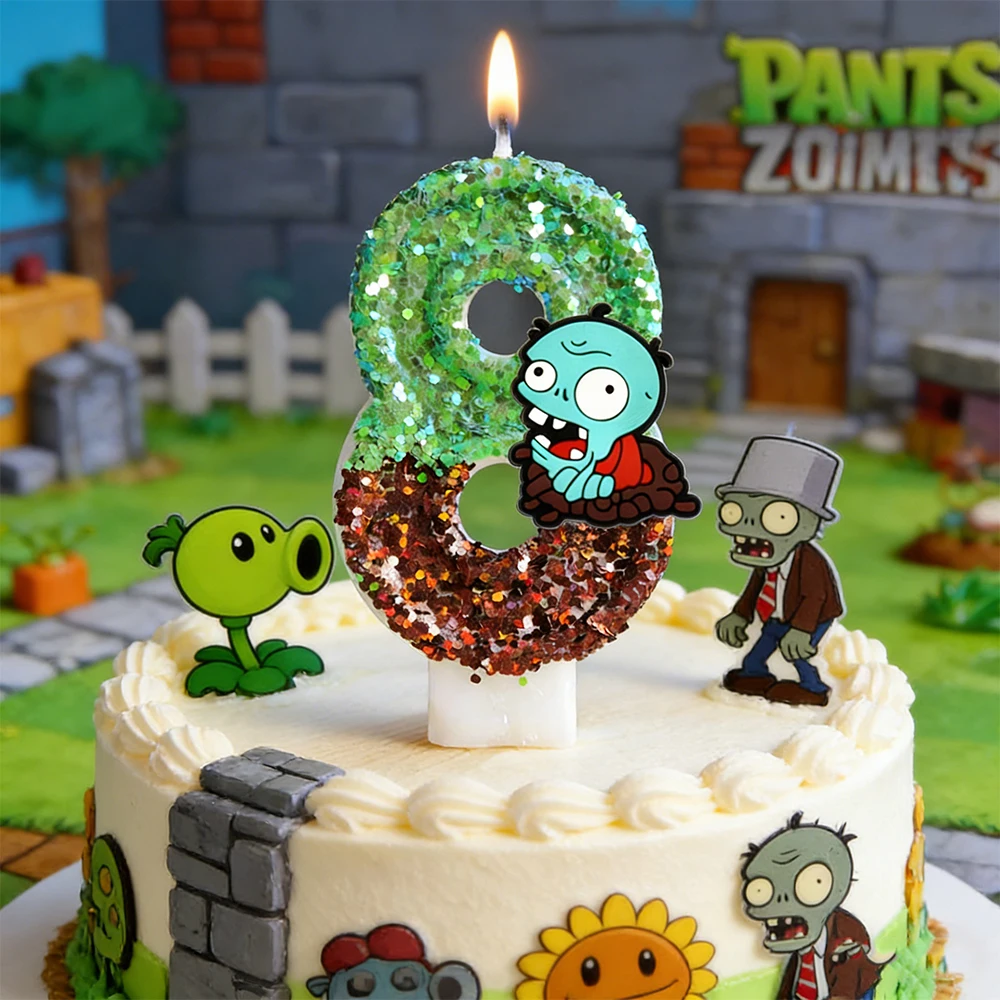 Vela de plantas Vs Zombies número 0-9, vela de fútbol, decoración de pastel de Zombies, fiesta de cumpleaños para niños, regalo de decoración para Baby Shower