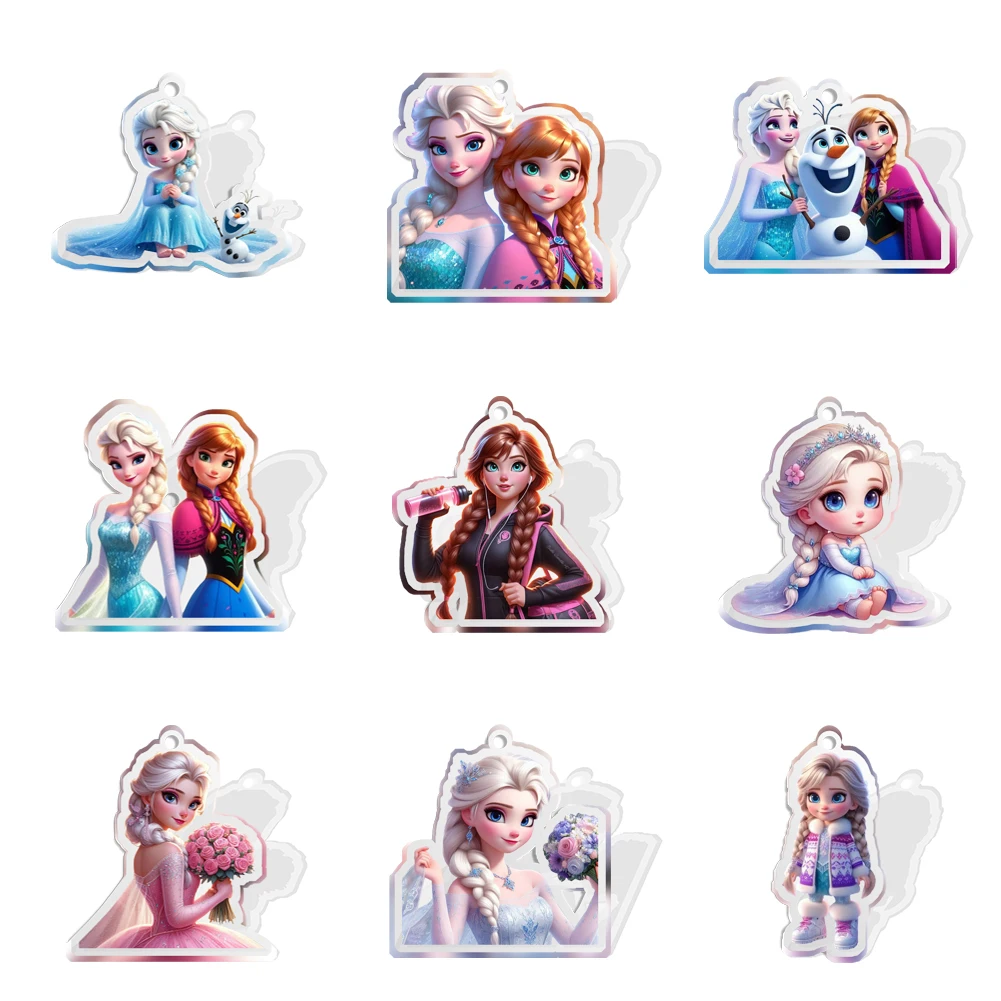 

Disney Princess 10 Pcs/Lot With Hole Frozen Elsa Transparent Glitter Resin Planar Flatback For DIY Craft Supplies