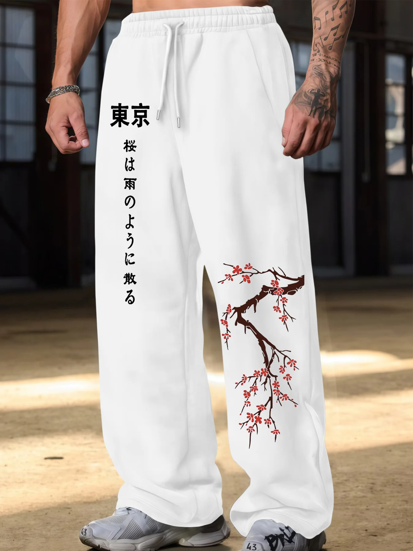 Y2k Japanese Style Tokyo Cherry Blossom Printed Pants for Men and Women, Casual Sports Straight Leg Pants