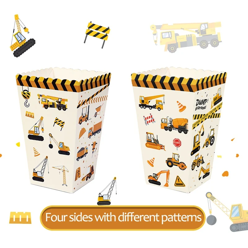 Engineering vehicle Popcorn Box Candy Gift Box Construction Theme Birthday Party Decorations Kids Baby Shower Favors Supplies