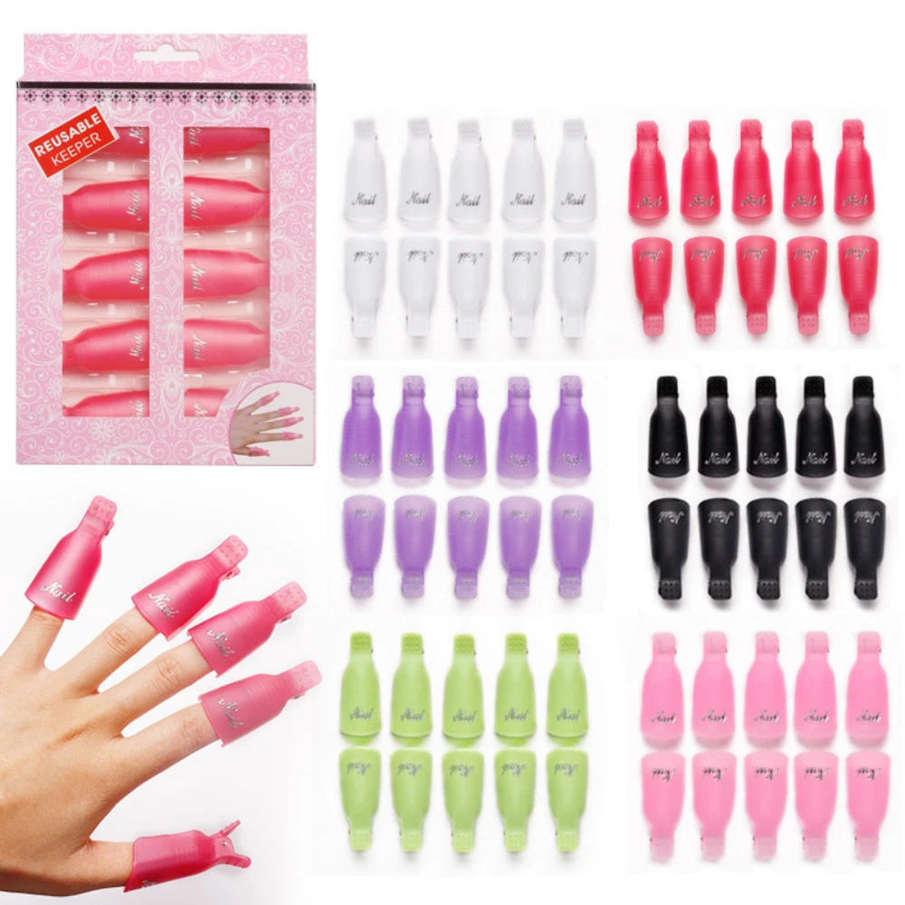 

10pcs Plastic Nail Polish Remover Clip UV Gel Polish Remover Wrap Tool Nail Art Soak Off Cap Nail Degreaser Cleaner Tips