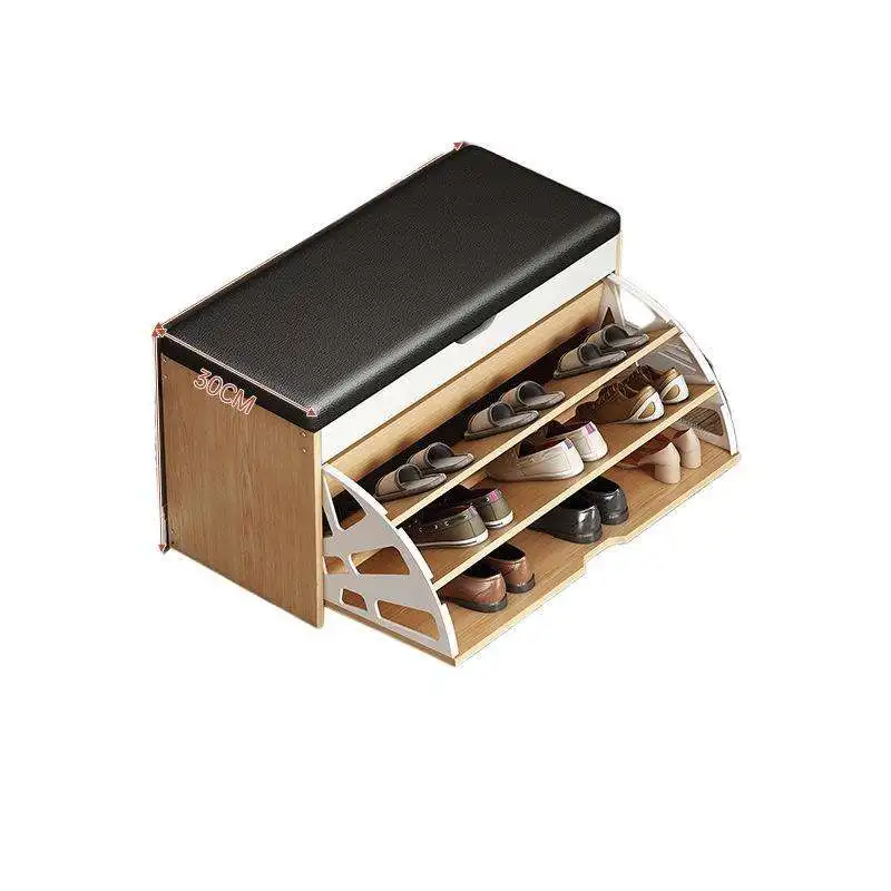 #Modern Home Use Soft-Cushioned Durable Wooden Shoe Changing Bench with Integrated Shoe Cabinets Racks for Entryway Entrance Hal
