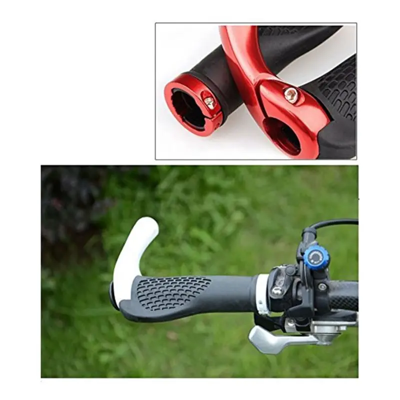 ABKV-2PCS The Comfiest Ergonomic Bicycle Handlebar Rubber Grips Anti Slip Contoured Design Aluminum Alloy Inner Ring Clamps E