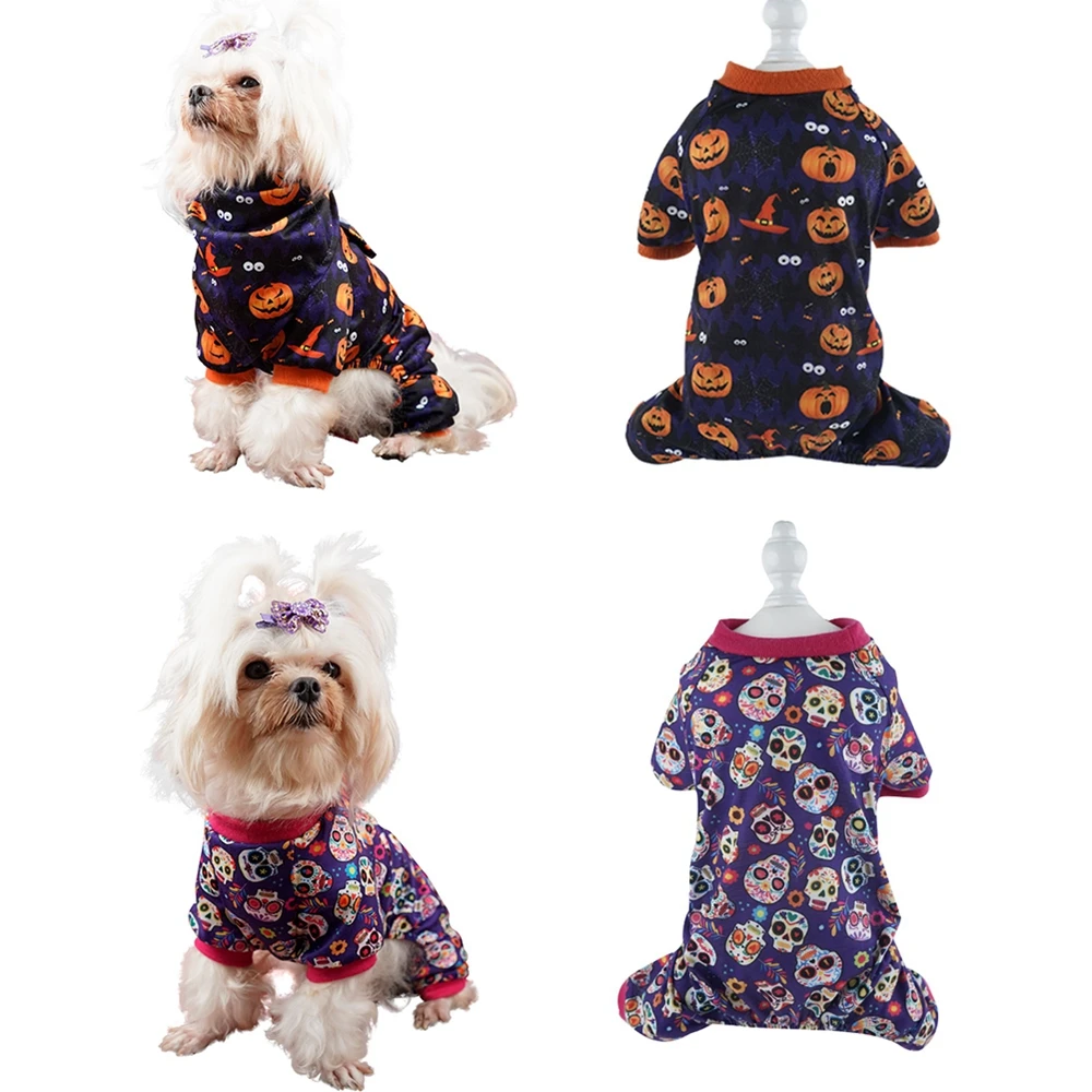 Halloween Skeleton Cute Dog Costume pigiama di velluto leggero vestiti per animali domestici Doggie Puppy tutina Doggy outfit tute per gatti